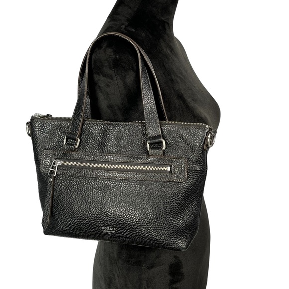 Fossil Black Leather Bag Purse Pebble Cow Hide Leather Vachette Small Satchel - Picture 16 of 16